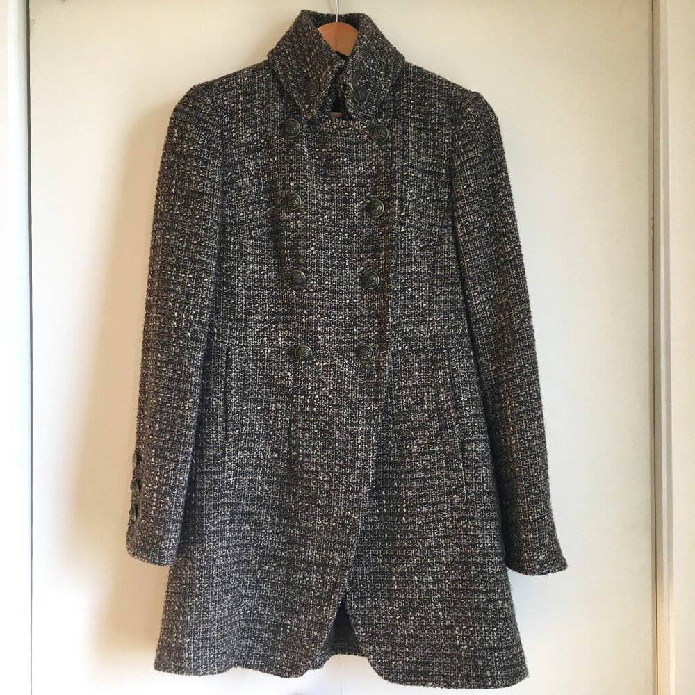 7 For All Mankind Wool Blend Tweed Double Breasted Coat - Small